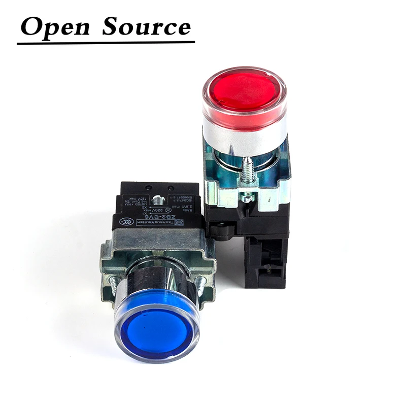 22mm Self-reset/Momentary XB2-BW Metal Push Button Switch with LED Light NO/NC 12V 24V 220V 380V Green Red Yellow Blue White