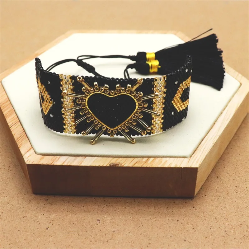 ZHONGVI المكسيكي القلب أساور للنساء موضة شرابة مجوهرات كريستال مطرز مجوهرات أفضل أصدقاء هدية بالجملة