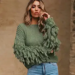 tassel  Red Sweater with Fringe Sleeves Women Sexy Loose Long Sleeve Knitted Jumpers 2020 Autumn Winter Female Pullovers