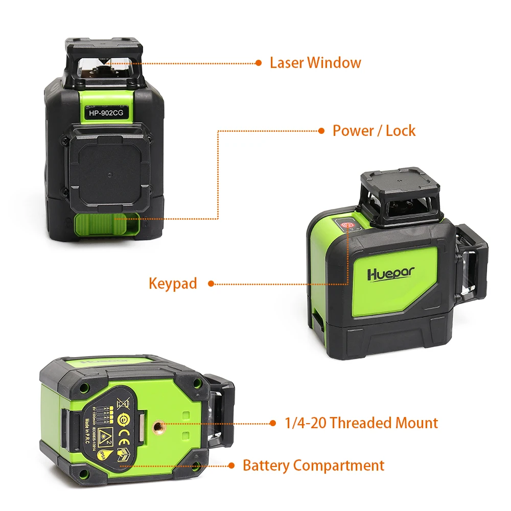 Huepar 8 Lines 2D Cross Line Laser Level Self-leveling Professional Green Beam Horizontal & Vertical Laser Lines With Pulse Mode