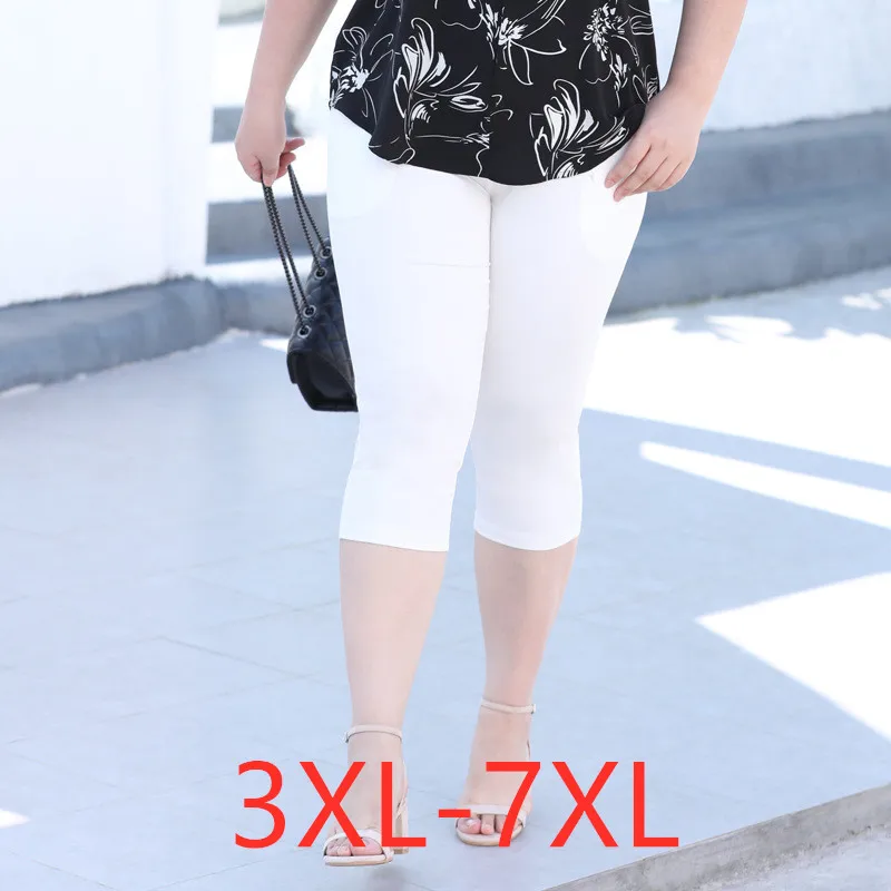 

New 2021 Korea Summer Plus Size Women Clothing Shorts For Women Large Slim Elastic Casual Black White Pocket Cotton Shorts 7XL