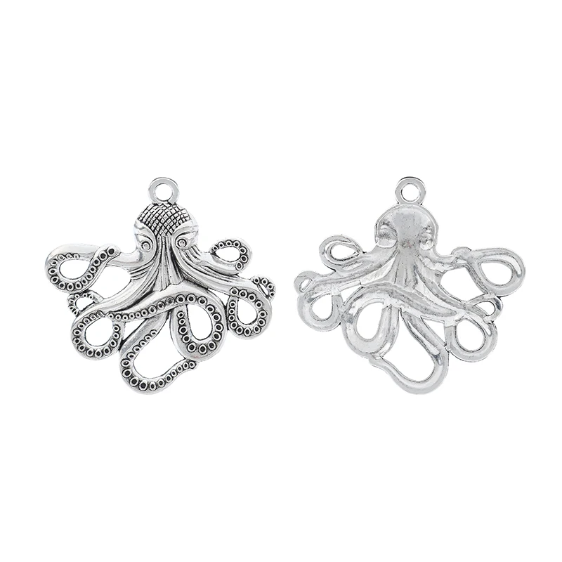 5pcs Tibetan Silver Large Octopus Squid Charms Pendants for Necklace Jewelry Making Findings 59x57mm