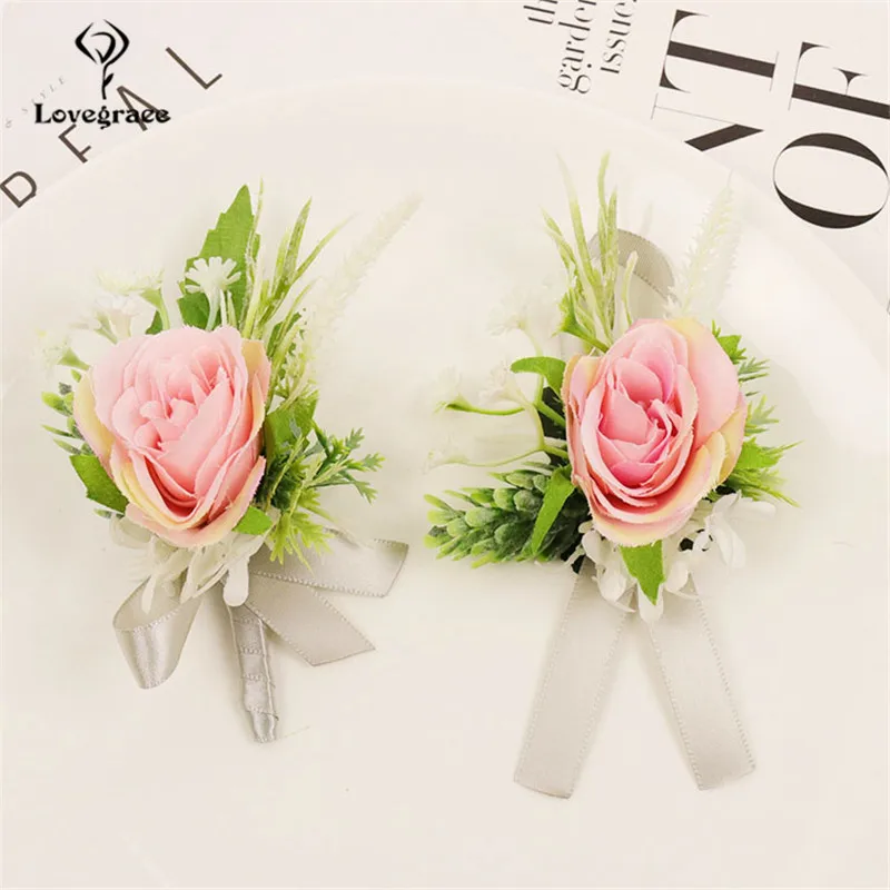 Hochzeit Frauen Handgelenk Corsage Armbänder Künstliche Seide Rose Blumen Hochzeit Trauzeugen Boutoniered Für Prom Party Anzug Kleid Decor