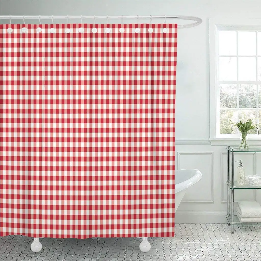 Colorful Abstract Red Gingham Pattern Check Checkered Color Colored Shower Curtain Waterproof Polyester Fabric 60 x 72 Inches