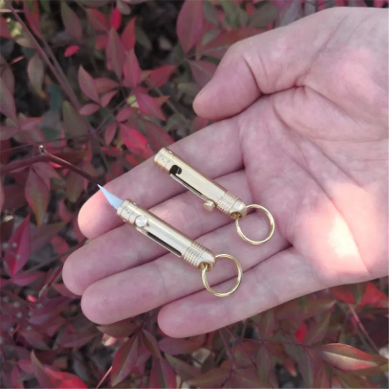 Mini Exquisite Outdoor Portable Art Knife Keychain Women Bolt Brass Mini Paper Knife Self-defense Keyring Car Bag Key Chain A937