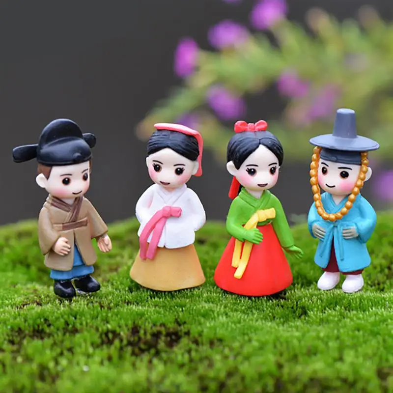 4pcs/set Miniature Statue Cute Ancient Couples Garden Statue Landscape Ornament Home Decorations For Garden