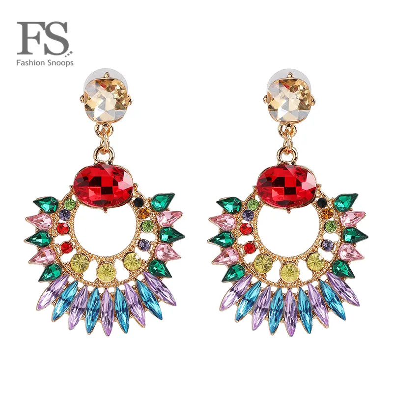 FASHIONSNOOPS Colorful Crystal Drop Earrings Statement Shiny  Geometric Jewelry Exquisite Earrings for Women Brincos Wholesale