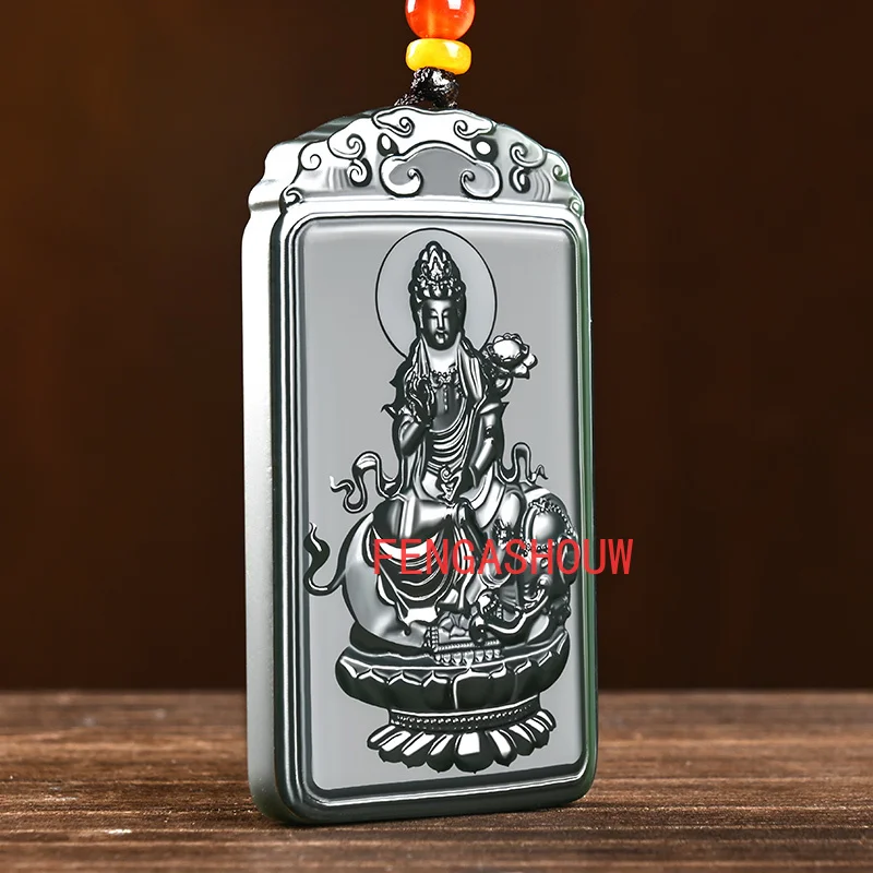 

Natural Jade Cyan Double-sided Carving Guardian God Guanyin Pendant Charm Jewellery Necklace for Men Fashion Accessies