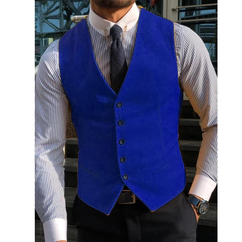 Men\'s Suit Vest Yellow Tweed Business Waistcoat Jacket V Neck Formal Casual For Wedding Groomman Male Man Suit Vests