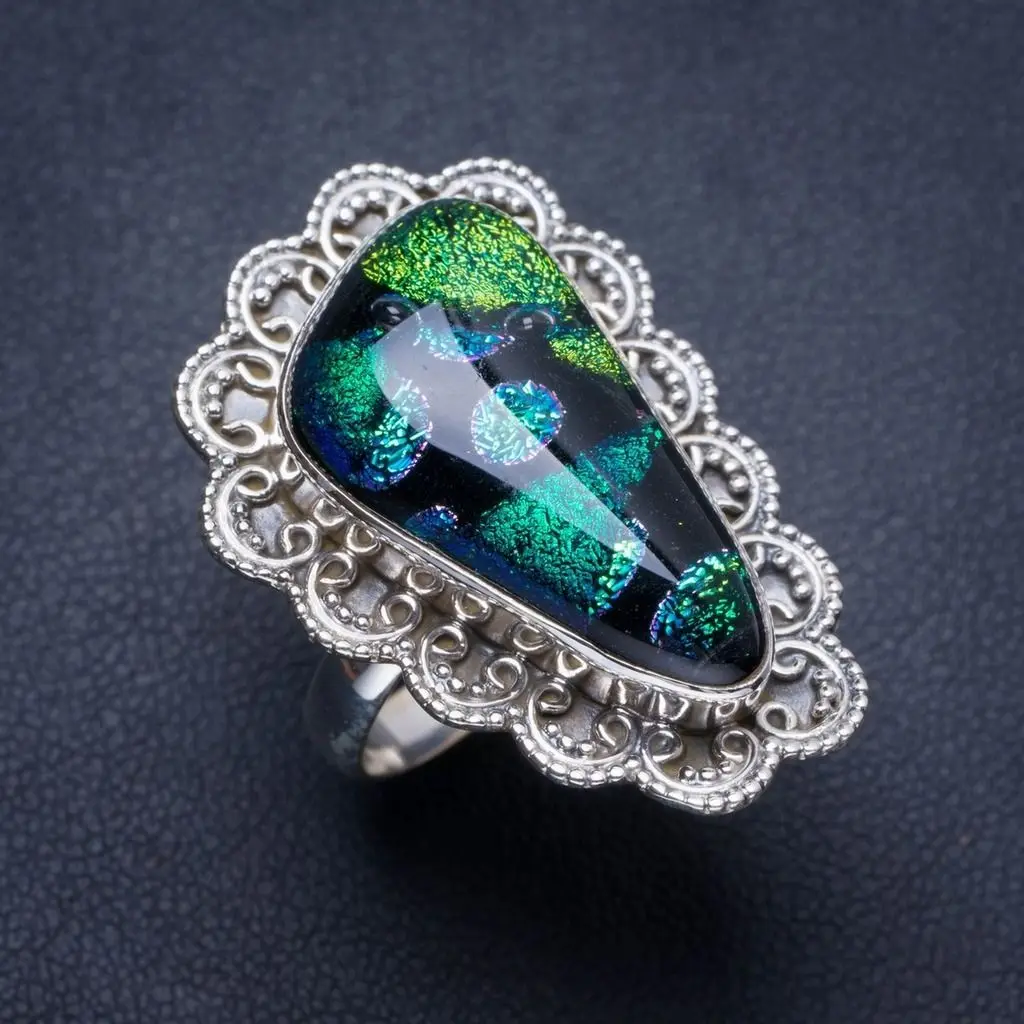 

Natural Dichroic Glass Handmade Unique 925 Sterling Silver Ring 7 Y4291