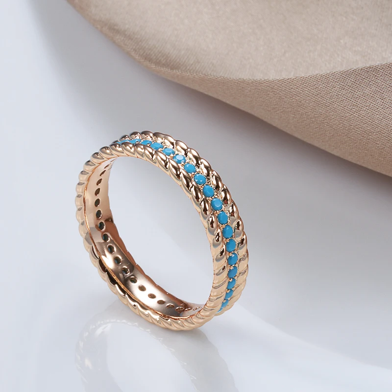 Women's 585 Rose Gold Stackable Turquoise Finger Ring