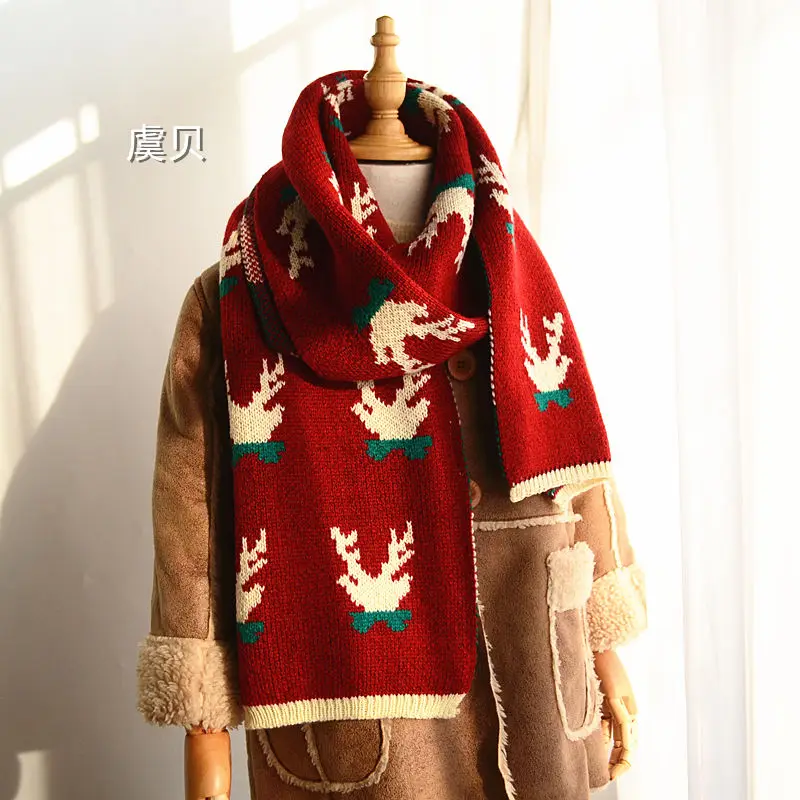 Red cute lovely winter child scarf boys and girls knit deer thick warm narrow small high quality scarves christmas gifts for kid