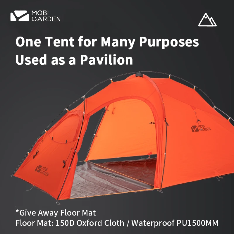 MOBI GARDEN Ultralight 2.42Kg 3 Person Camping Tent 20D Silicon With Front Hall Waterproof Portable Hiking Travel Tent With Mat