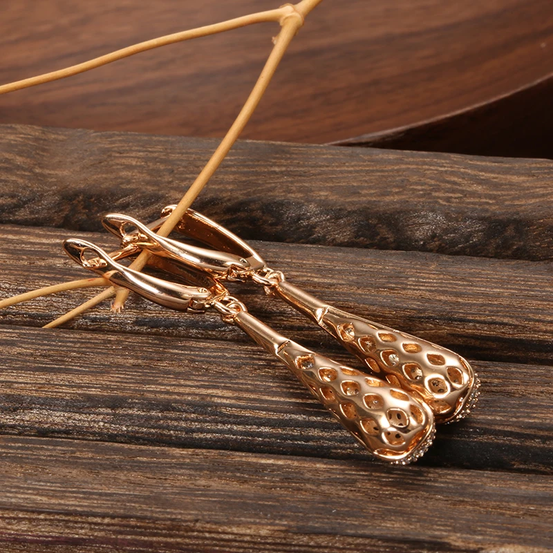 Kinel Full Sparkling Natural Zircon Long Dangle Earrings for Women 585 Rose Gold Color Party Fine Daily Fashion Jewelry 2023