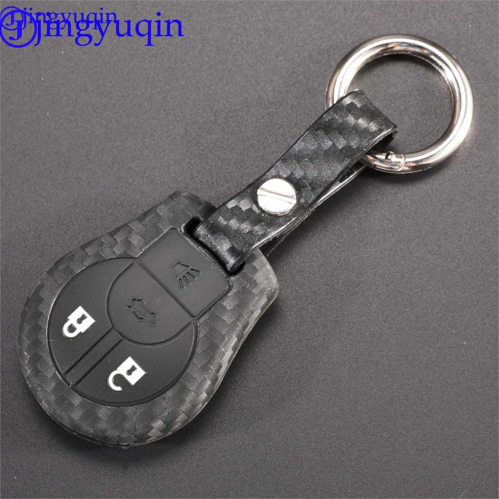 jingyuqin 2/3/4 Buttons Carbon Fiber Patten Silicone Car Key Shell For Nissan Juke Micra Qashqai Car Key Holder Case Cover