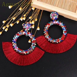 Agustina Tassel Earrings For Women Fashion Drop Earrings Jewelry   Earrings Punk Rhinestone red Earring Bohemian Round Earings