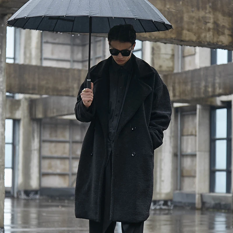 Men autumn and winter new Hong Kong wind day department street hip-hop leisure loose long lamb wool coat