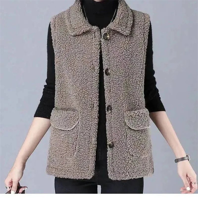 Gilet di capelli di agnello donna 2021 pelliccia di pile di grano un cappotto di pelliccia sintetica sciolto gilet giacca primavera e autunno giacche senza maniche da donna