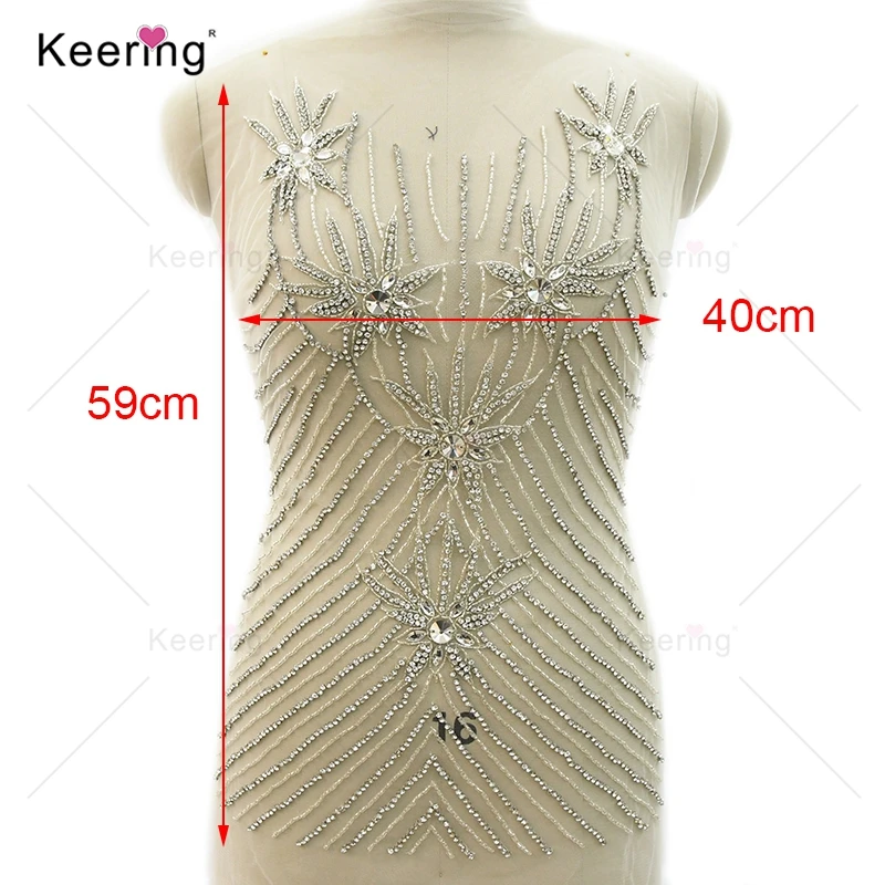 Silver Rhinestone Body Applique for Dress Patch, 100% Hand-Mad, Sexy Design WDP-363