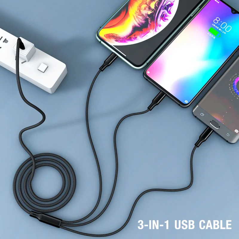 3 In 1 USB Cable Type C To USB C Micro USB Phone Charger Cable PD Charge Cable For Iphone 12 Nylon Cable Cellphone Accessories