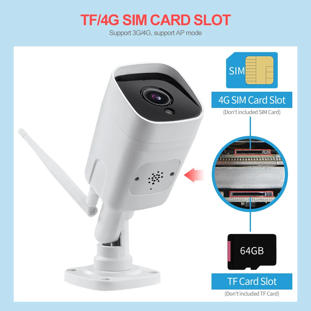 Imagem -02 - Cartão Sim Cam hd 1080p 5mp 8mp Wifi sem Fio ao ar Livre Bala Câmera de Segurança Cctv 20m ir Áudio em Dois Sentidos Gatilho Som Alarme 4g