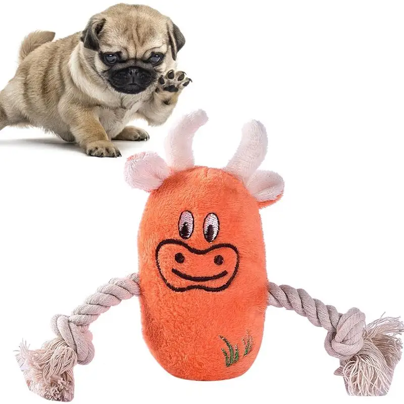 Dog Toy Plush Rope Pet Chew Toy Knot Rope Bite Proof Pet Squeaky Toy Cute Mouse Cow Shape Puppy Toy For Dog Cosas Para Perros