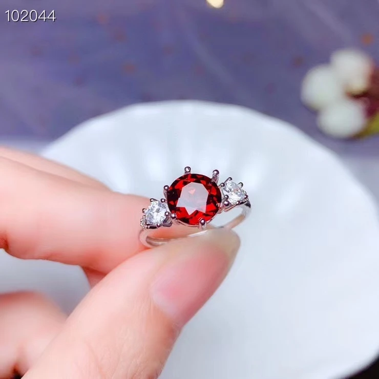 CoLife Jewelry Fashion 925 Silver Garnet Ring 8mm Natural Garnet Silver Ring Silver Gemstone Ring for Engagement