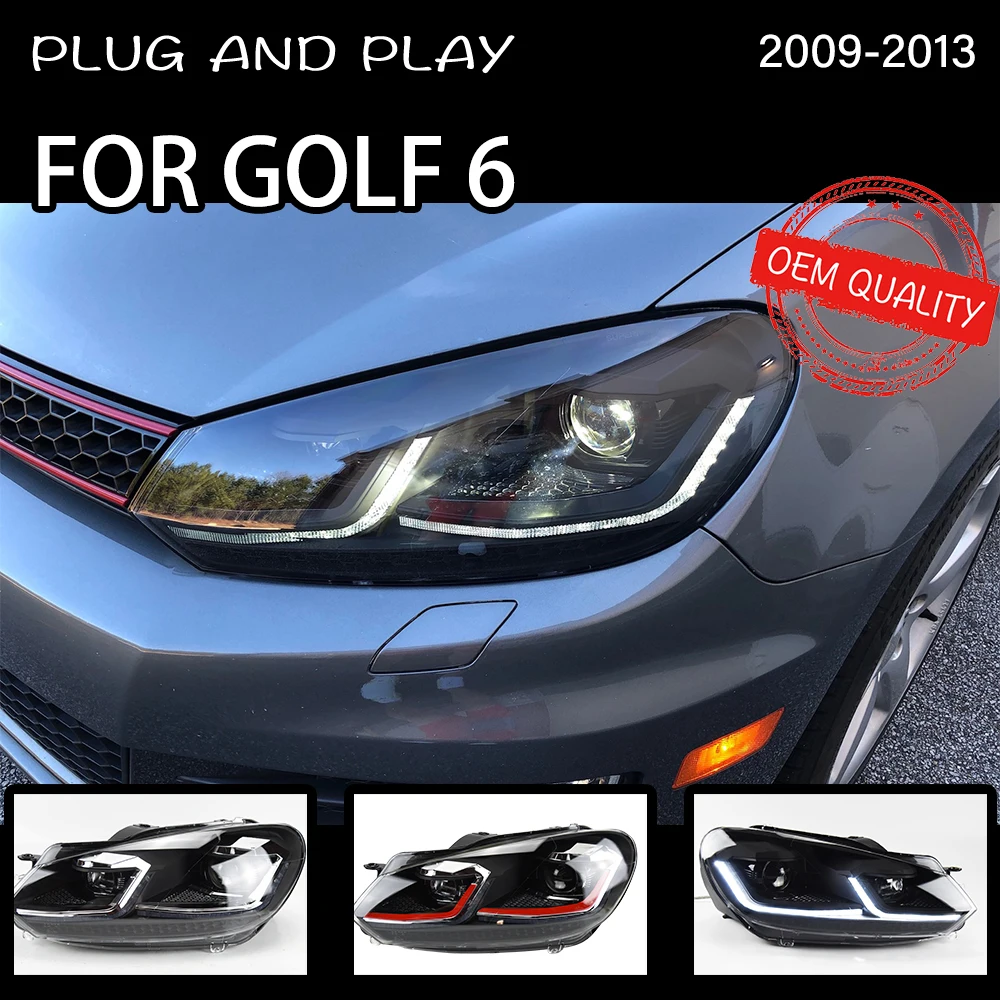 Reflektor do VW Golf 6 MK6 2009-2013, akcesoria samochodowe, LED DRL, soczewka Hella 5 Xenon, Hid H7, Golf6