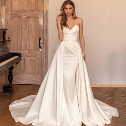 Customized Sexy Satin Mermaid Wedding Dress For Women With Detachable Train Elegant Sweetheart Neck Zipper Backless Bride Gowns