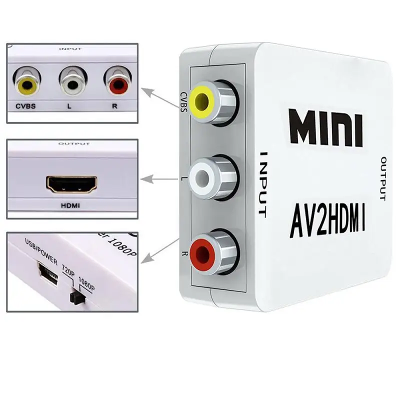 Mini RCA AV Male to HDMI Female Converter Adapter Full HD 1080P Composite CVBS to HDMI AV2HDMI Audio Converter