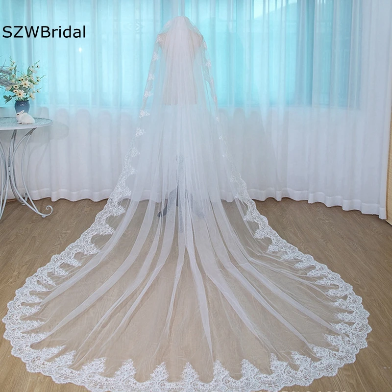 White Ivory Bridal Veil Lace Edge Long Wedding veils Wedding accessories Bride mariage Voile mariage