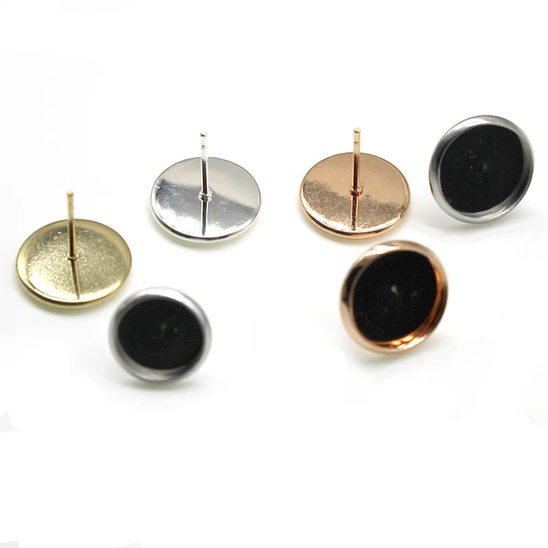 

Rose Gold Silver Plated Stainless Steel Stud Earrings Blanks Setting Base Fit 6 8 10 12 16 20mm Glass Cabochons,Earring Bezel