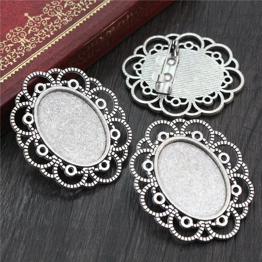 

5pcs 18x25mm Inner Size Antique Silver Plated Brooch Pin Classic Style Cameo Cabochon Base Setting (C2-05)