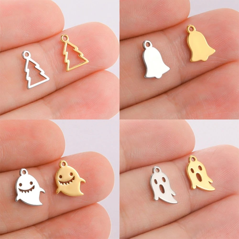 EUEAVAN 5pc/lot Stainless Steel Charms for Jewelry Making Christmas Charm Tree Halloween Ghost DIY Pendant Bracelets Necklaces