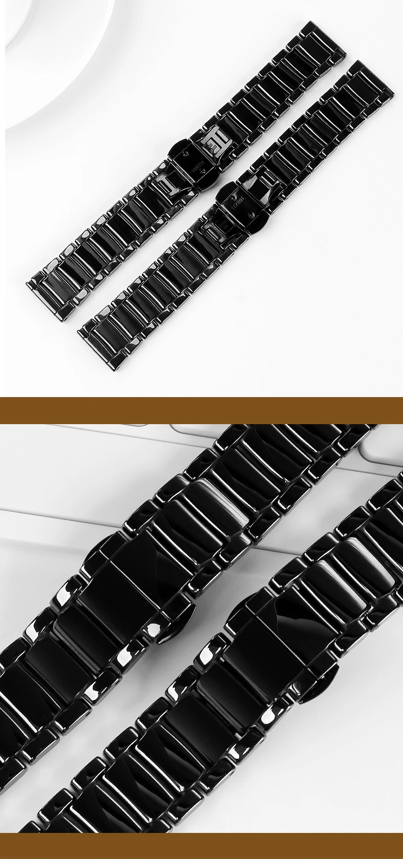 22mm Black High-Grade Bright Ceramic Strap Bracelet Watchbands for Armani Watch AR1507 AR1509/70002 AX7105 Ceramic Watch