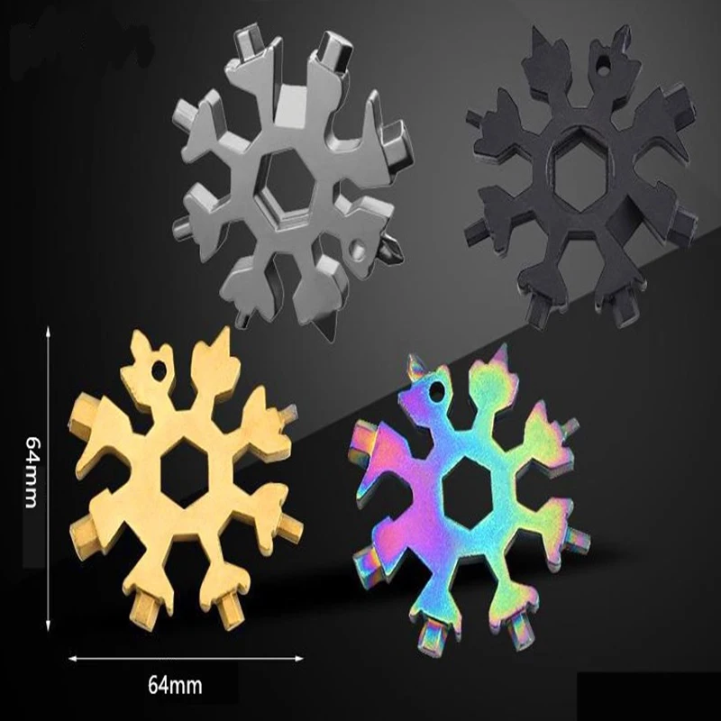 Imagem -03 - Chave de Parafuso Chave Sextavada Snowflake Camping Key Ring Outdoor Pocket Tool Ferramentas Saca-rolhas para Reparação 18 em 1