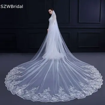 3/4/5 Meter Wit Ivoor Kathedraal Bruiloft Sluiers Lange Lace Edge Bridal Veil Met Kam Bruiloft Accessoires Bruid Veu bruiloft Sluier