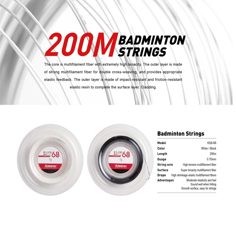 Kawasaki 200m Badminton Strings Durable Repulsion Power High Repulasion Power  Sports Accessory String Ksb-68