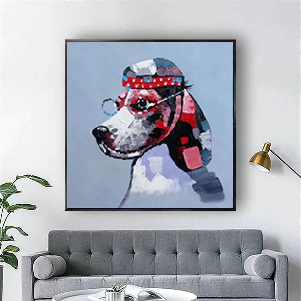 Dog Colourful Animal Wall Picture Decorative Dog Canvas 100%Handmade Oil Painting Wall Art Home For Bedroom Child's Room Cute