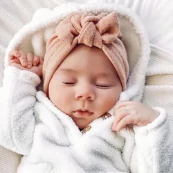 Newborn Knitted Soft Beanie Hat Bunny Ear Bow baby girlsr Hat Turban Infant Toddler Beanies Cap Soft Elastic Boy HeadWrap Bonnet