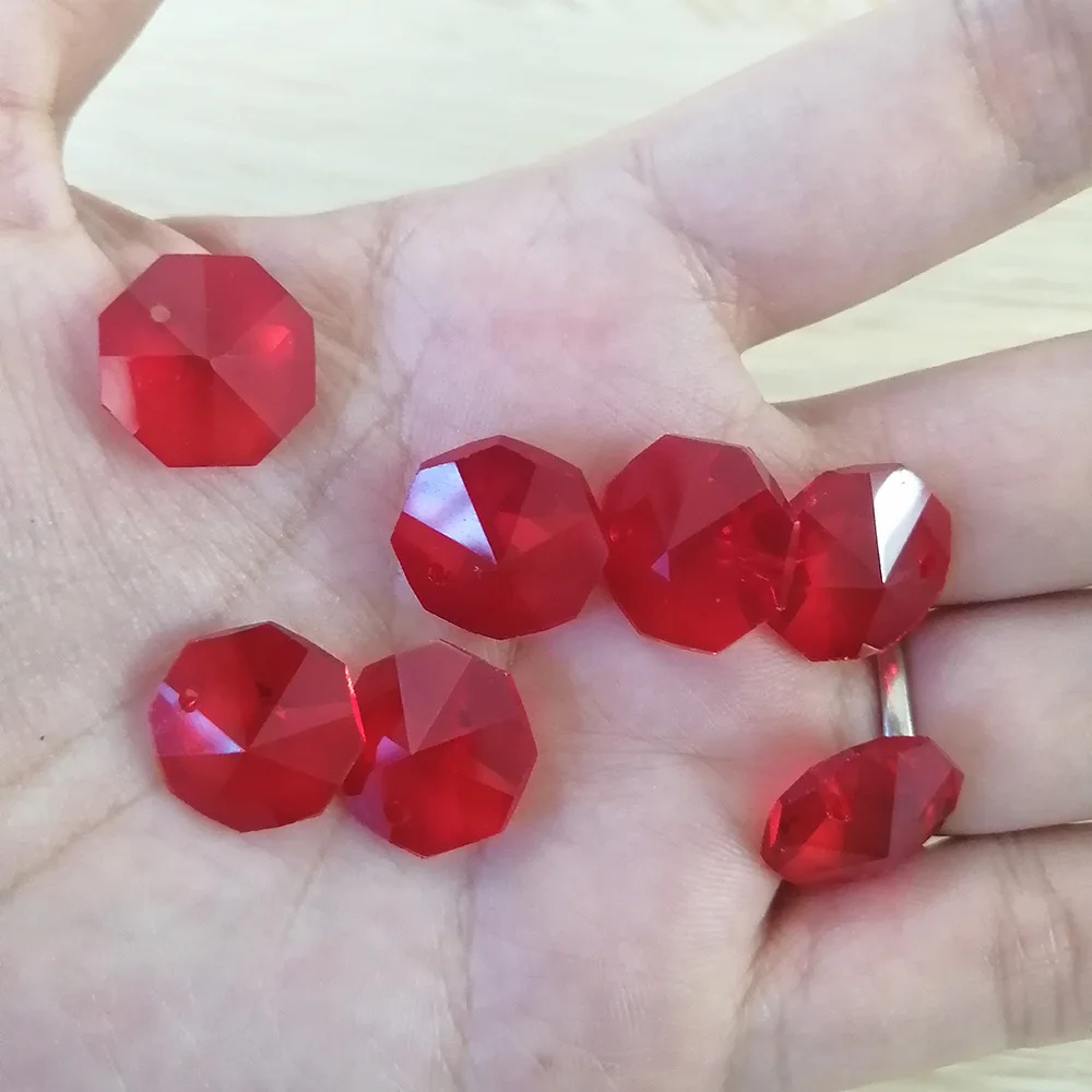 

Camal 20pcs (One Hole) Red 14mm Crystal Octagonal Loose Bead Prisms Chandelier Lamp Parts Wedding Centerpiece Hanging