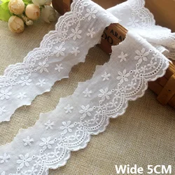 5CM Wide Exquisite White Cotton Embroidered Fringe Ribbon Flowers Lace Appliques Collar Sleeves Trim Curtains Sofa Sewing Decor