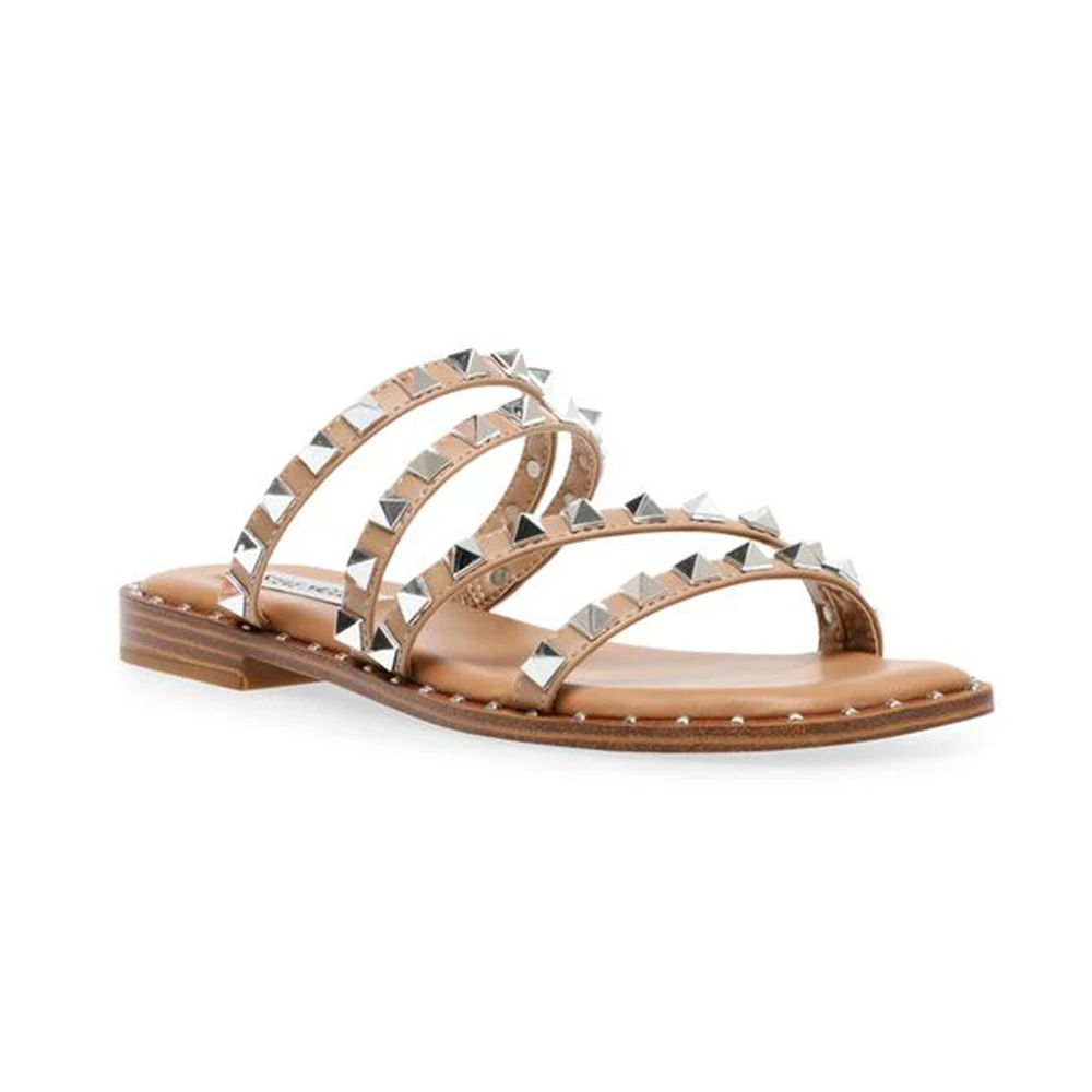 2021 Summer Rivet Slippers High Quality Designer Non-Slip Wooden Flat Women Sandals Comfortable Luxury Transparent Fashion