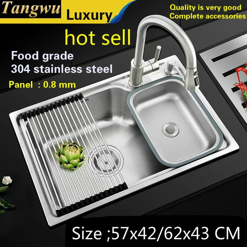 Free shipping Food-grade 304 stainless steel Sink single groove fittings complete fashion kitchen 570x420 MM