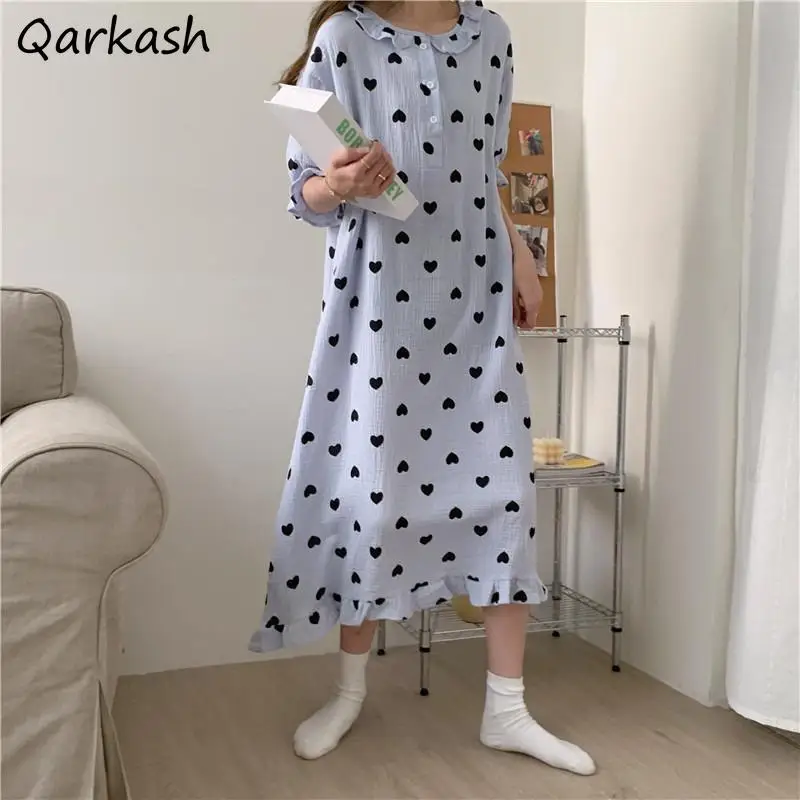 

Nightgowns Women Loose Mid-calf Comfortable Ruffles Fairy Sleepwear Half Sleeve Breathable Home Summer Maiden Female Chic Sweet