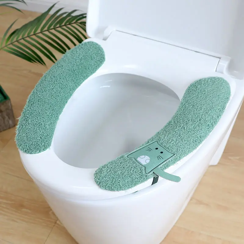 1Pair Portable Reusable Warm Plush Toilet Seat Filling Washable Bathroom Mat Seat Cover Health Sticky Pad Household Supplies