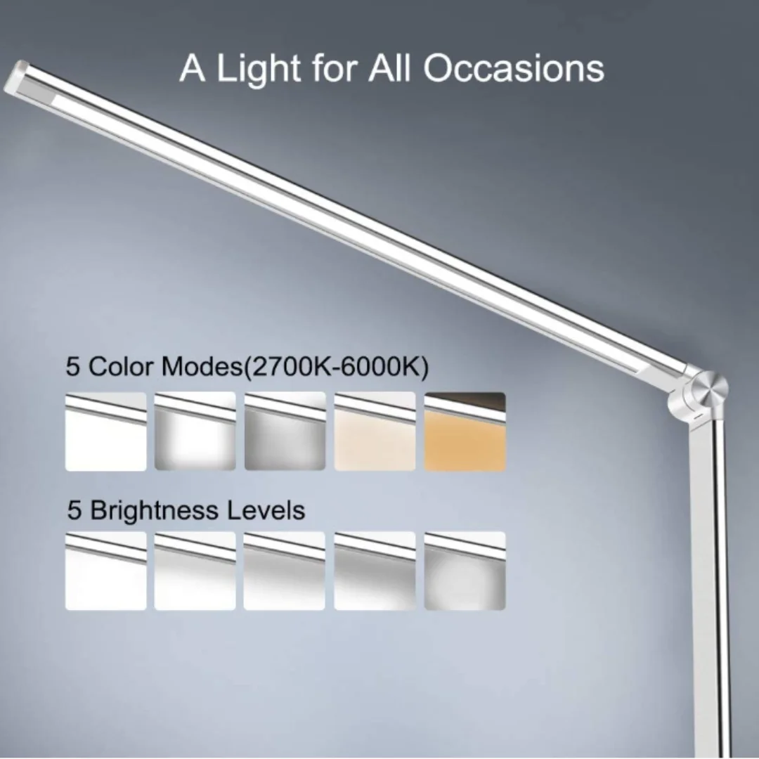 Multifunctional LED Desk Lamp with Wireless Charger, USB Charging Port, 5 Lighting Modes, 5 Brightness Levels, Sensitive Control