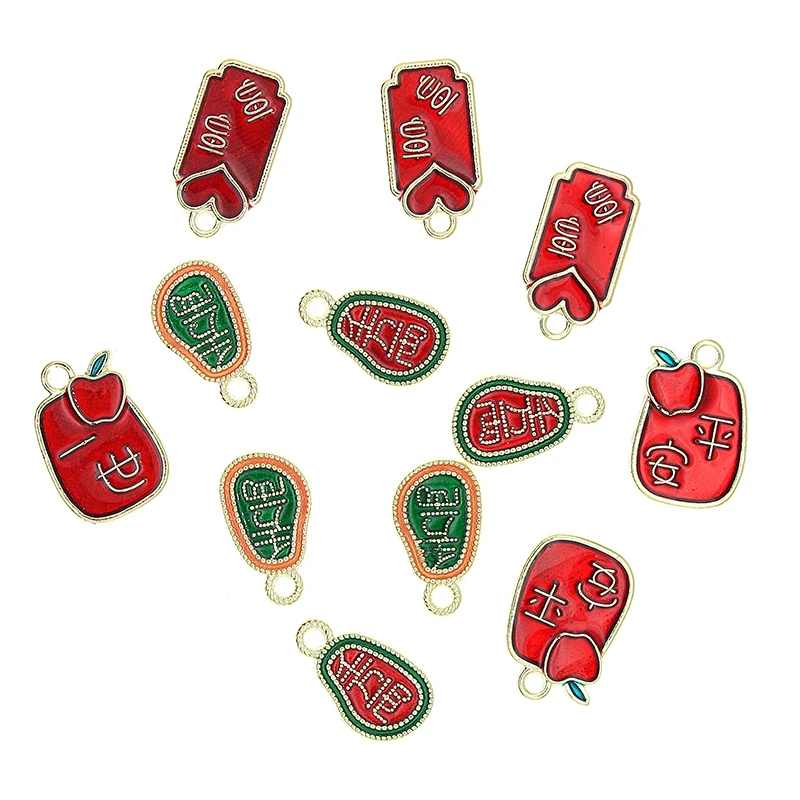 10pcst Chinese Style Double Sided Enamel Brand Blessings Charms for Necklaces Earrings DIY Jewelry Makings Pendant Craft Gifts