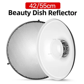 Photo studio flash beauty dish 42CM 55CM beauty dish reflector + honeycomb grid + soft cloth