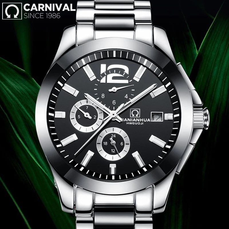 Switzerland CARNIVAL Automatic Mechanical Clock Luxury Brand Sapphire Muliti-function Dial Luminous Waterproof Watch Men C8818G